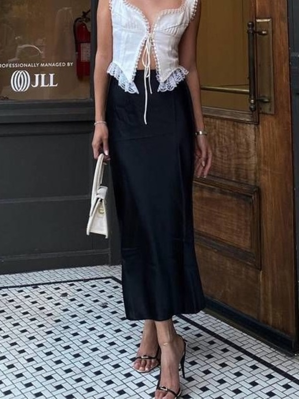 Black Satin Midi Skirt Medium High Waisted Liquid Silk Slip Skirt Minimalist